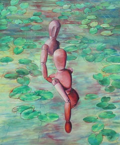 Water lilies, 60x40 cm, oil on canvas, oil pastel