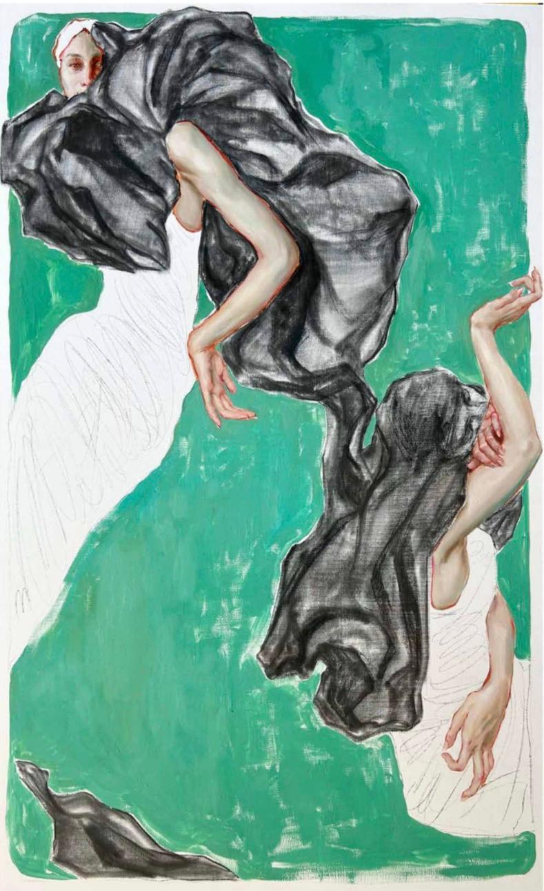 Awakened by comparison, 130x80 cm, oil, acrylic, coal, canvas
