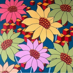 Fleurs et baies, 60x60cm, acrylique sur toile
