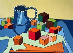 Peaches and jug, 80x100cm, acrylic on canvas