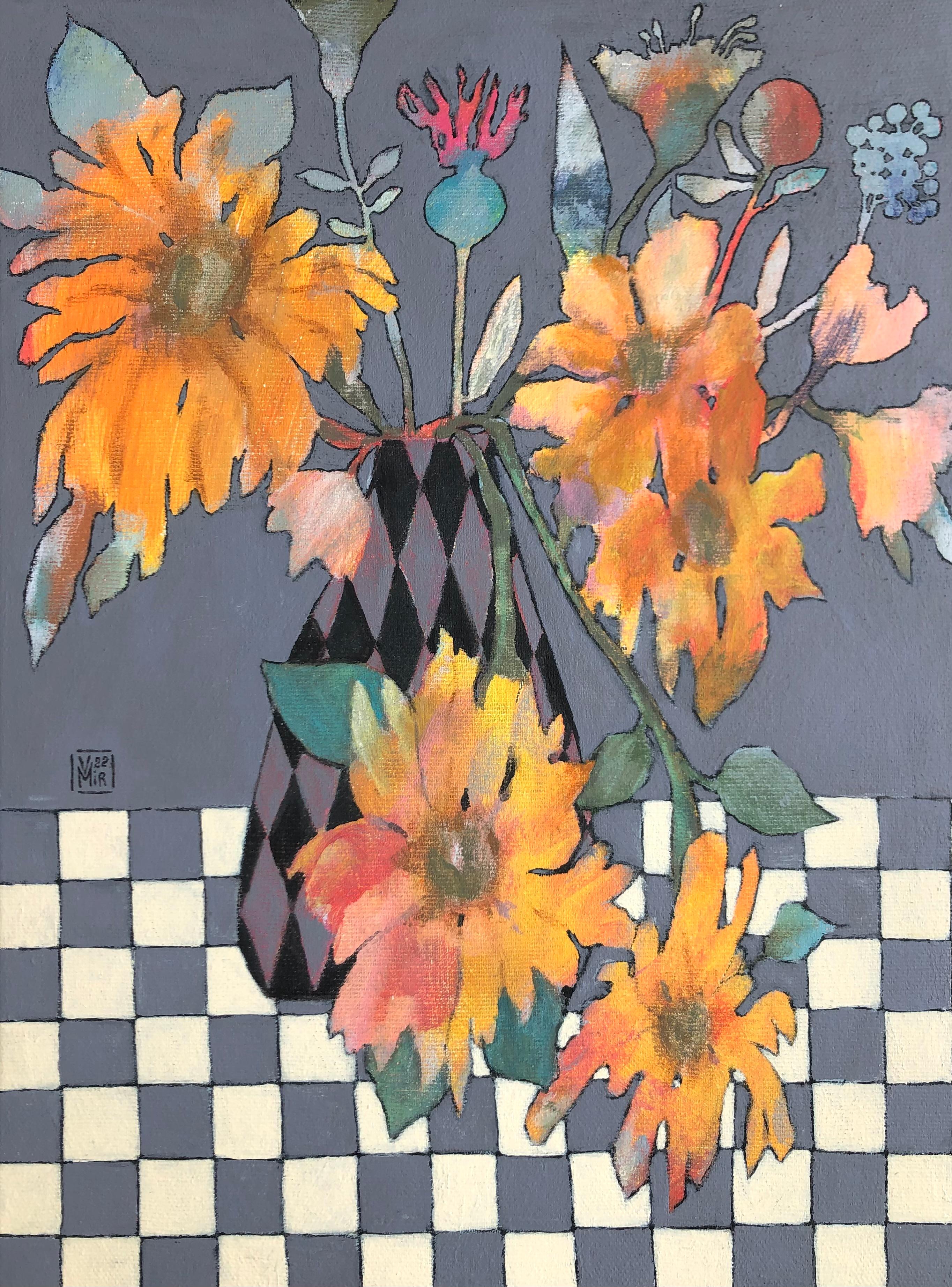 Still life with sunflower, 40x30 cm, acrylic on canvas - Painting by Valentina Mir