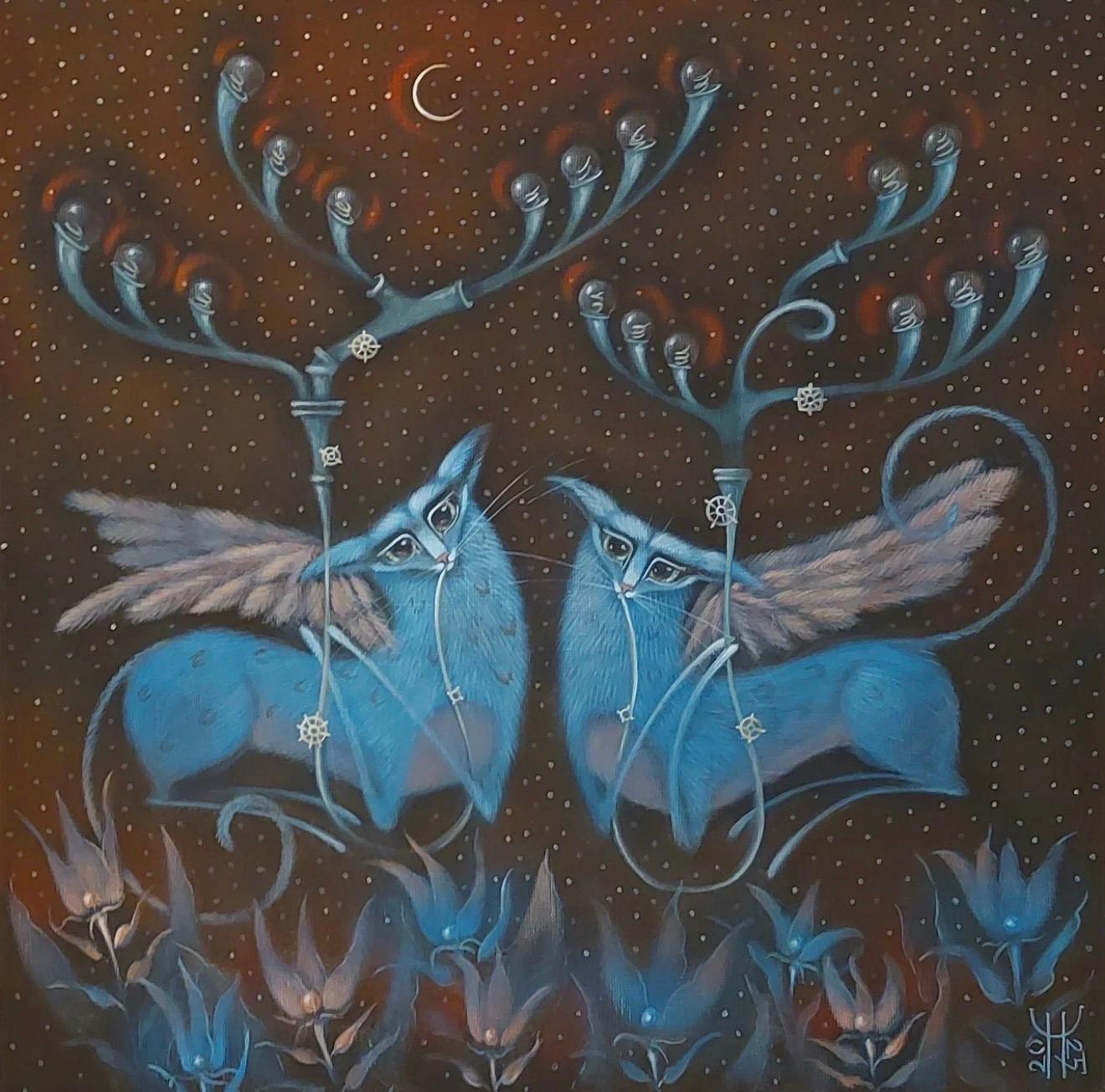 Tu es ma lumière, 60x60 cm, tempera , Toile - Art de Natalia Tchaikovskaya