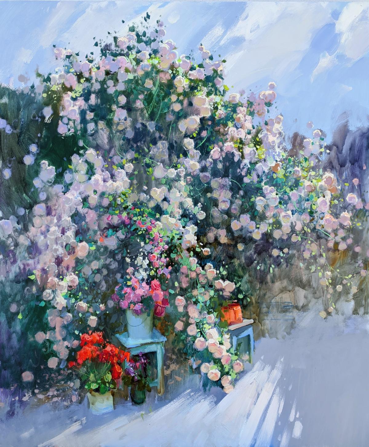 Garden , 120x100cm, oil on canvas - Painting by Alexander Tyunkin