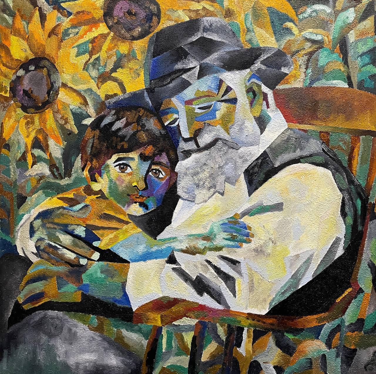 La alegría de Mendel, 120x120 cm, lienzo, óleo, arena