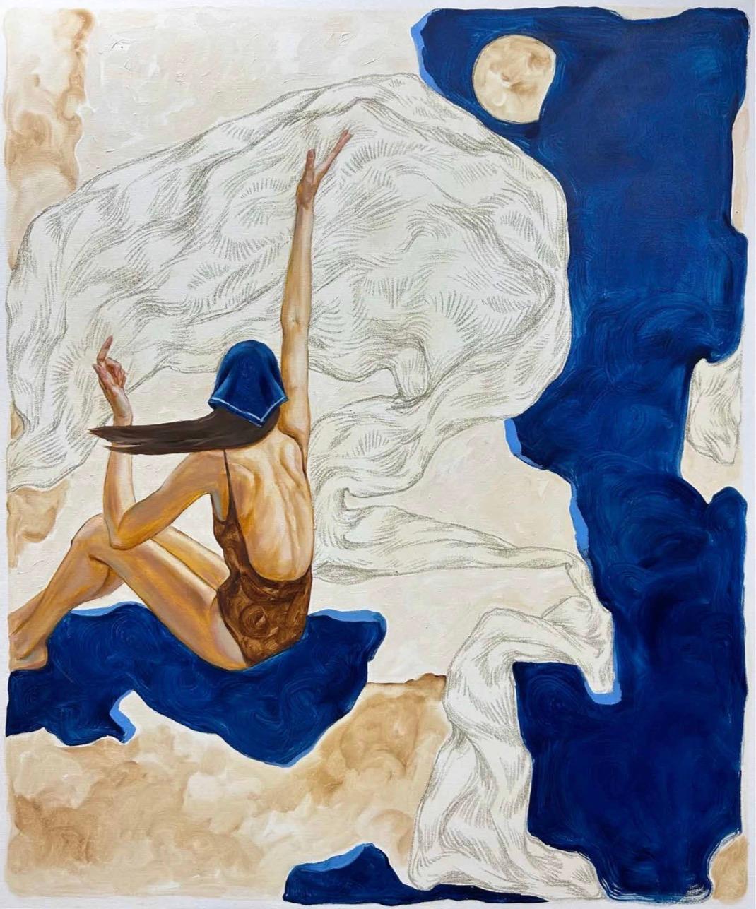 Anastasia Savenko Figurative Painting - Message, 120x100 cm, oil, acrylic, coal, canvas
