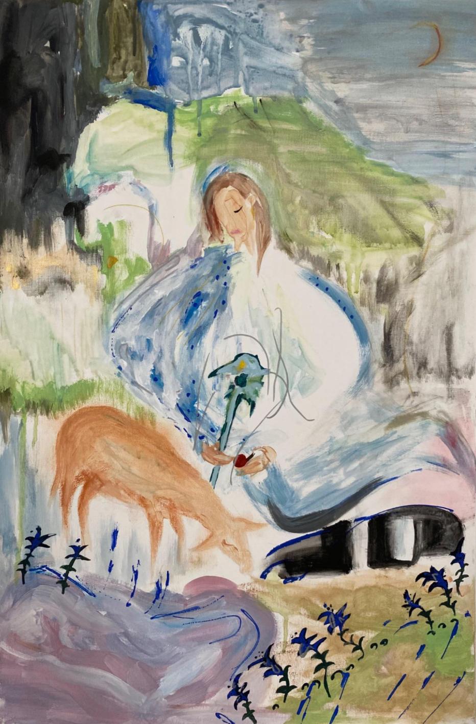Alexandra Strogonova Figurative Painting - Silent harmony, 60x40cm, acrylic, pastel, canvas