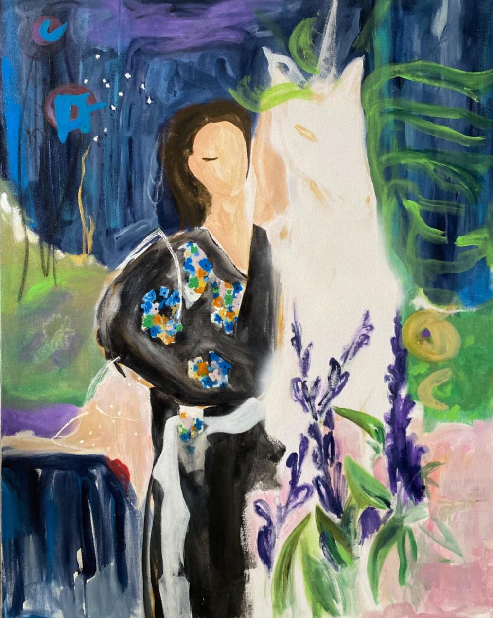 Geheimnisse des Nachtgartens, 100x80cm, Acryl, Pastell, Leinwand