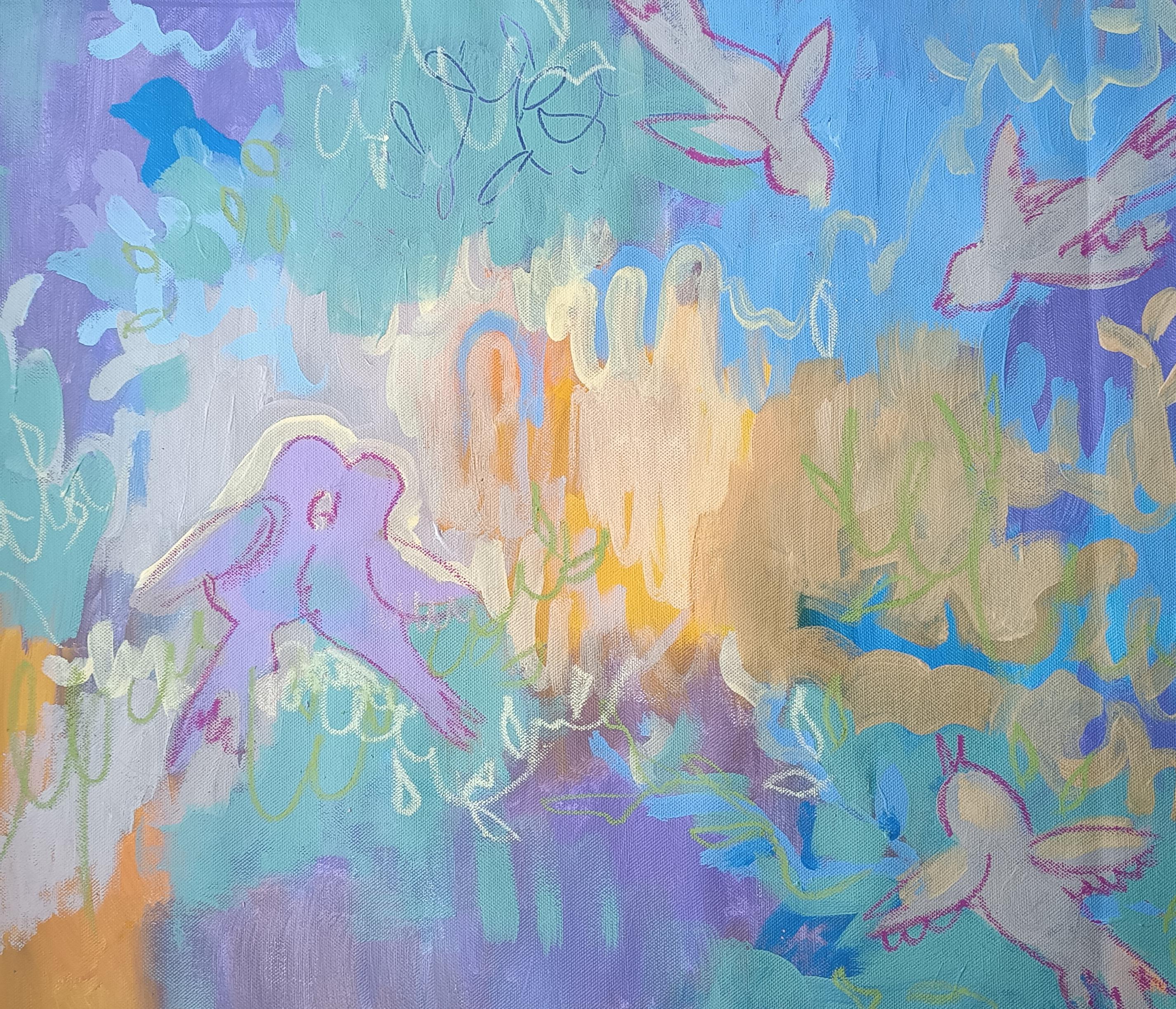 Fleur Abstract Painting - Find a bird, 50x60cm, acrylic/ canvas/ pastel