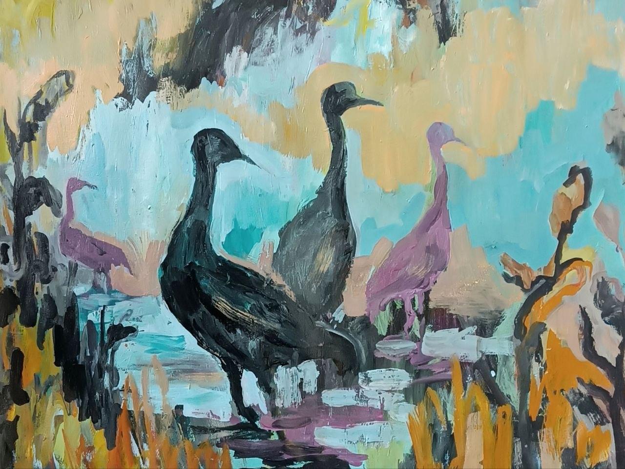 Birds, 70x90cm, oil on canvas - Art by Fleur