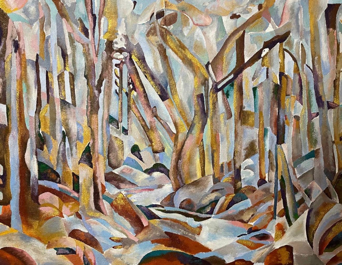 Forest, 130x170cm, Oil, sewn Canvas, sand - Painting by Tanya Brodskaya