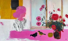 Una ragazza con i capelli rosa, 60x100 cm, acrilico su tela