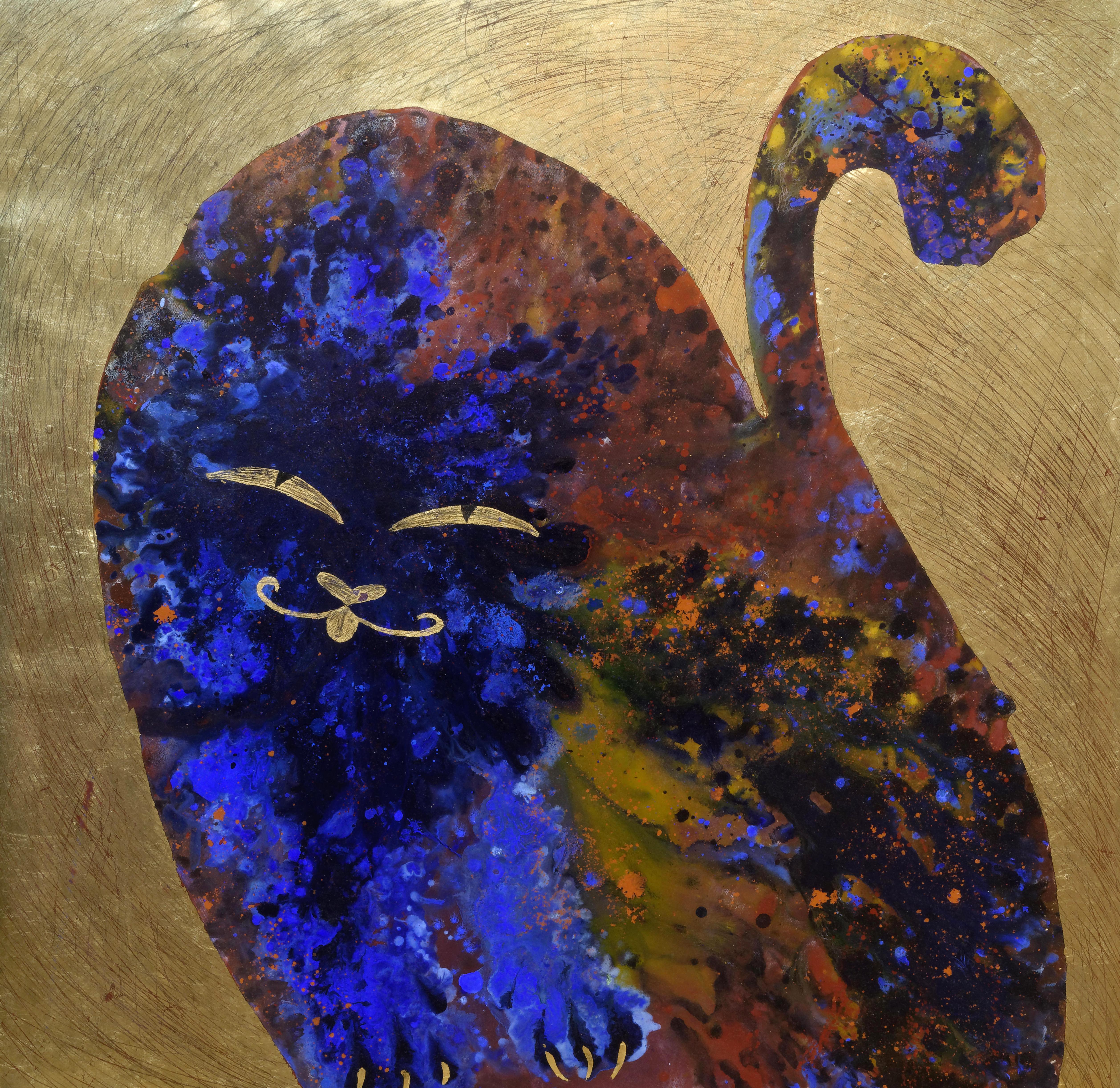 Cat, Acrylic on canvas, gold leaf , 100x100 cm