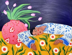 Mantel floral, 80x100 cm, acrílico sobre lienzo