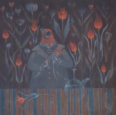 Raccoglitore di bouquet, 60x60 cm, tempera , Tela