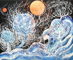Winter night landscape , Acrylic on canvas, 100x120 cm
