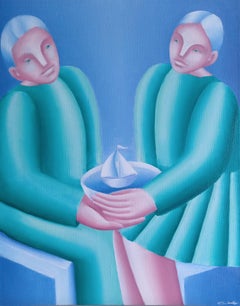 Couple with a small boat, 50x40cm, oil on canvas
