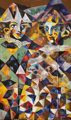 Zirkusse, 200 × 130 cm, Öl/Sand/Kaffeesack (aus mehreren Teilen zusammengenäht)