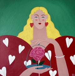 La dama de corazones en rojo, 40 x 40 cm, acrílico sobre lienzo