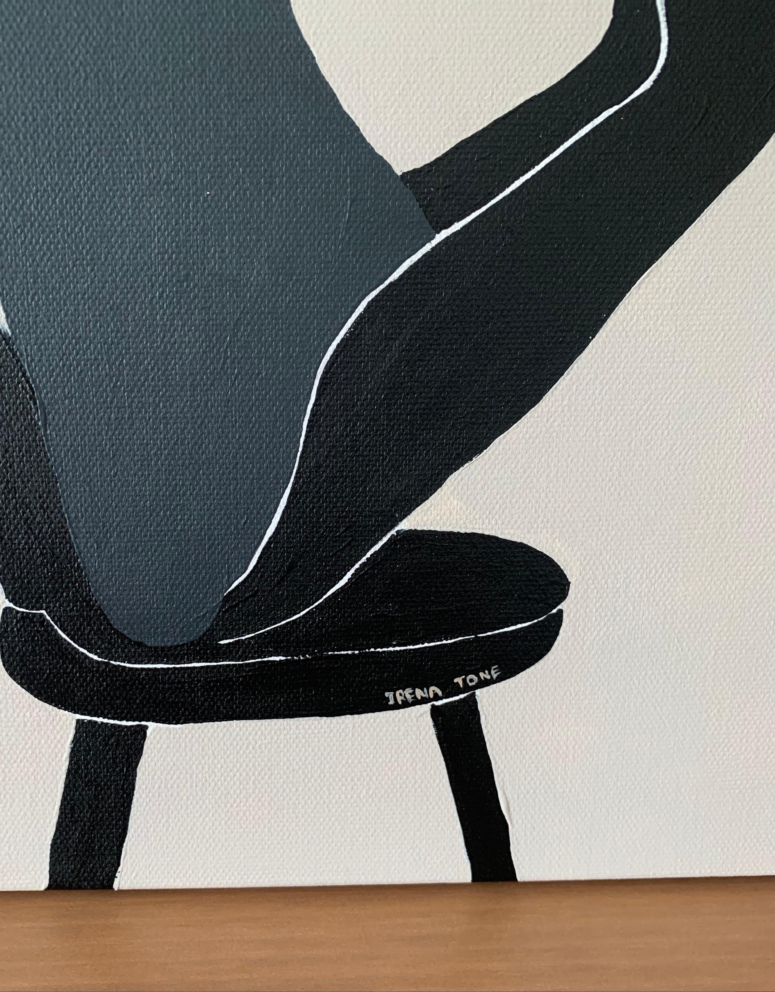 Beige: stool, abstract minimalist woman portrait in beige and black colors 1