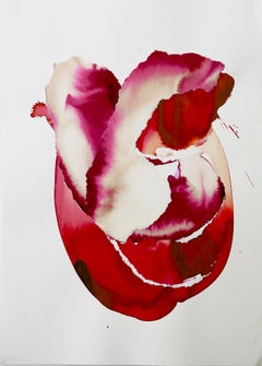 P.X. Après toi, abstrakte Zeichnung, Tusche auf Papier, rote Blume Laurence Le Constant