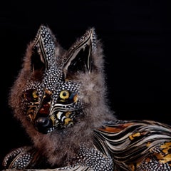 Bernard, Fox, Recycled feathers on resin sculpture