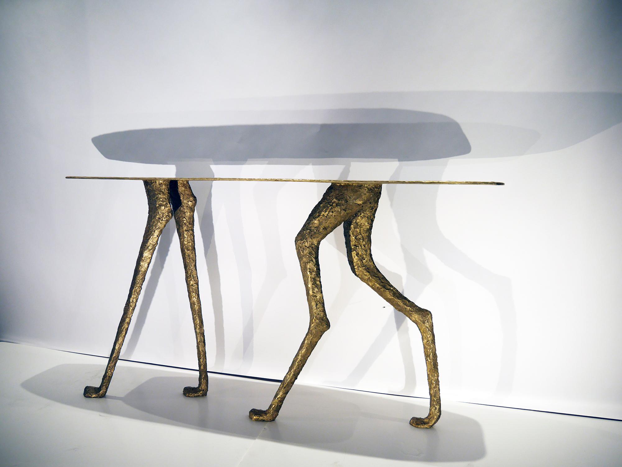 Cadence, limited edition bronze console by artist Sylvie Mangaud, animal legs 2