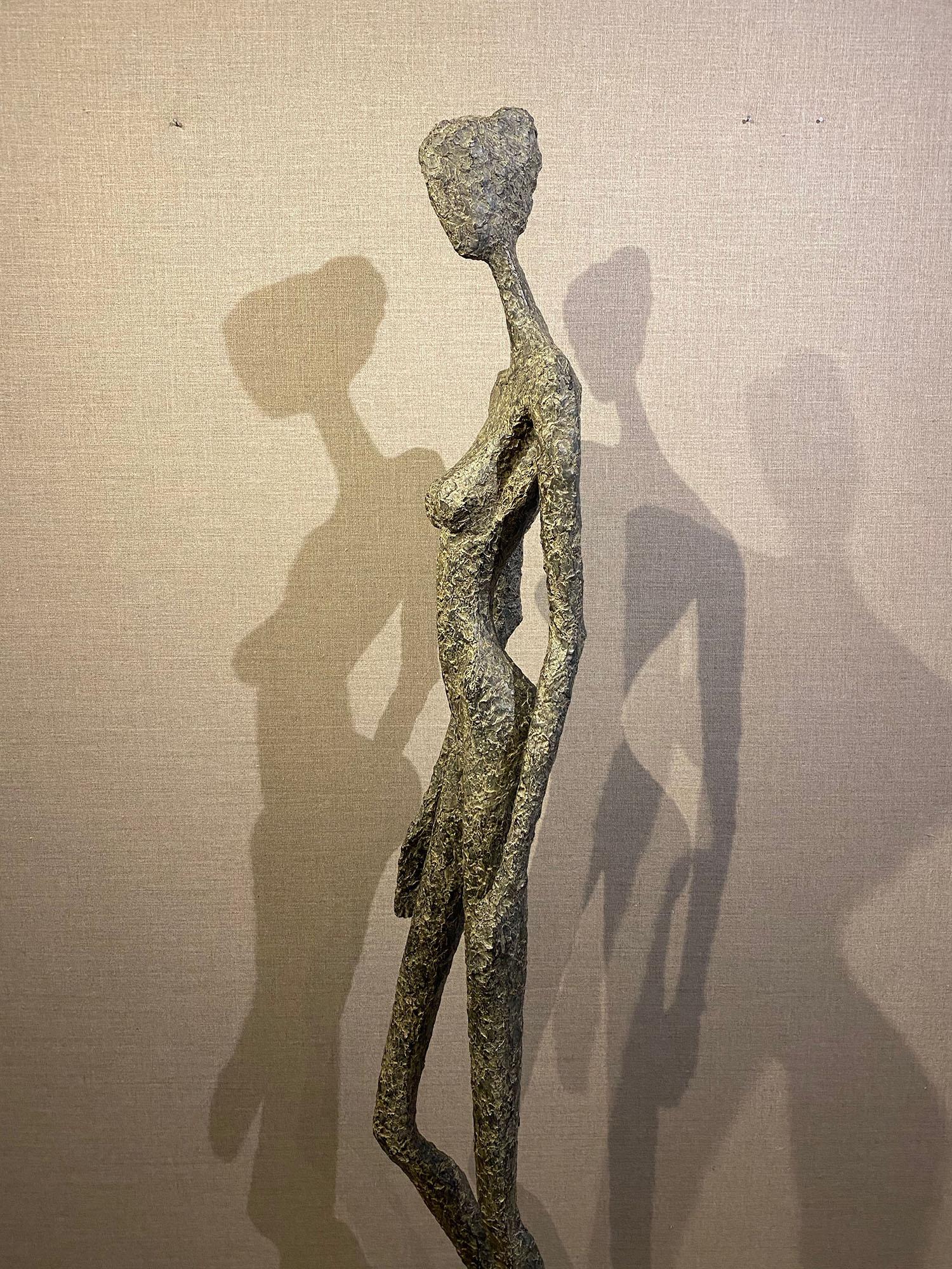 Idéale, Life-size Nude bronze, walking woman, Giacometti style by S. Mangaud - Sculpture by Sylvie Mangaud