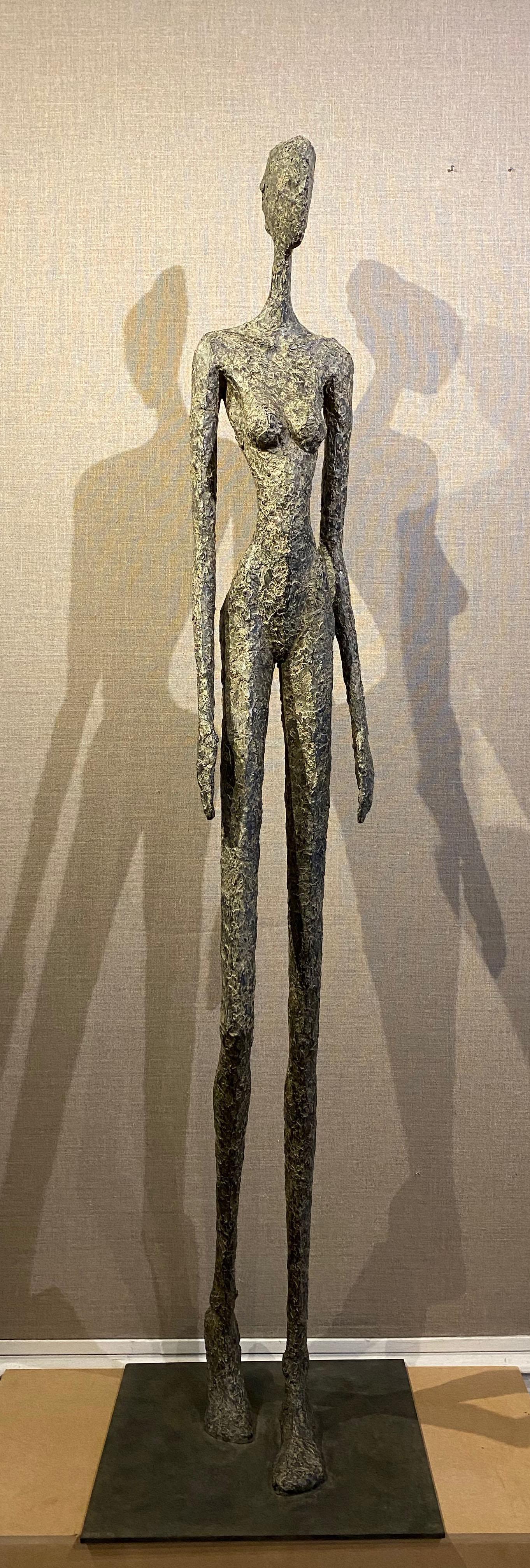 Sylvie Mangaud Nude Sculpture - Idéale, Life-size Nude bronze, walking woman, Giacometti style by S. Mangaud