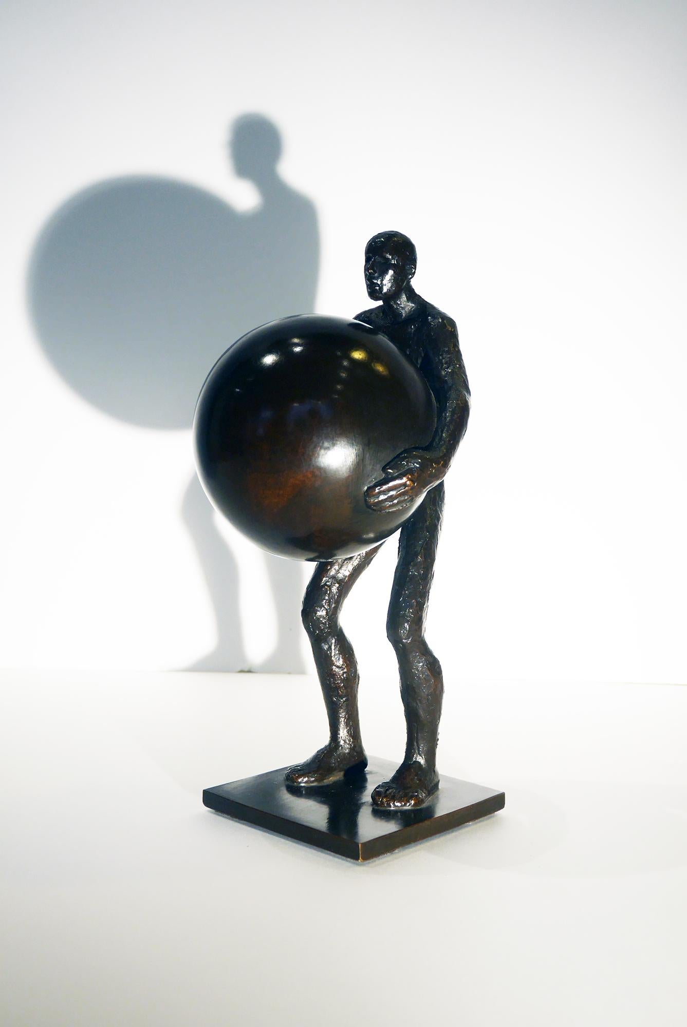 Atlas, figurative sculpture, bronze, muscular naked man handling earth by Banq - Sculpture by Maguy Banq