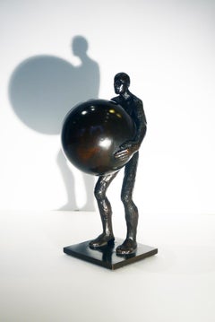 Atlas, figurative sculpture, bronze, muscular naked man handling earth by Banq