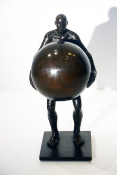 Atlas, figurative sculpture, bronze, muscular naked man handling earth by Banq