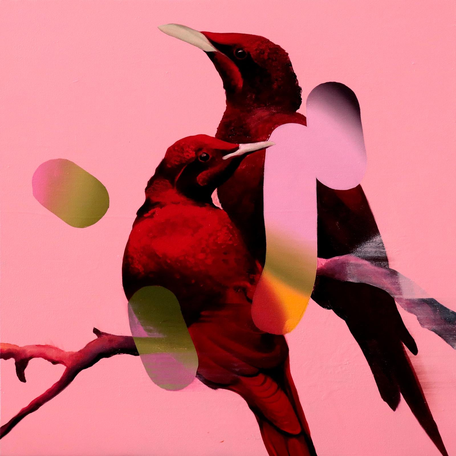 Manu Munoz Animal Painting - Starlings (Reds)