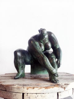Putting on a stocking . Sculpture Bronze Nude Woman Interior Modern