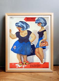 Soviet Propaganda Poster Humor of the USSR 1977 Lady Home Decor Modern Fun