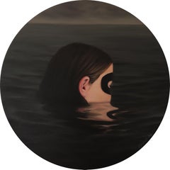 Huntress - Circular Portrait of Masked Girl in River, Water Portrait Scene