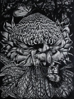 peta west Wild Summer Gone - Relief Linocut Print of Australian Waratah and Butterflies