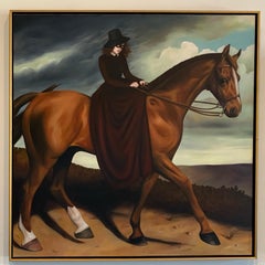 This Way -  Oil Painting, Masked Girl on horse in traditional 14th century dress