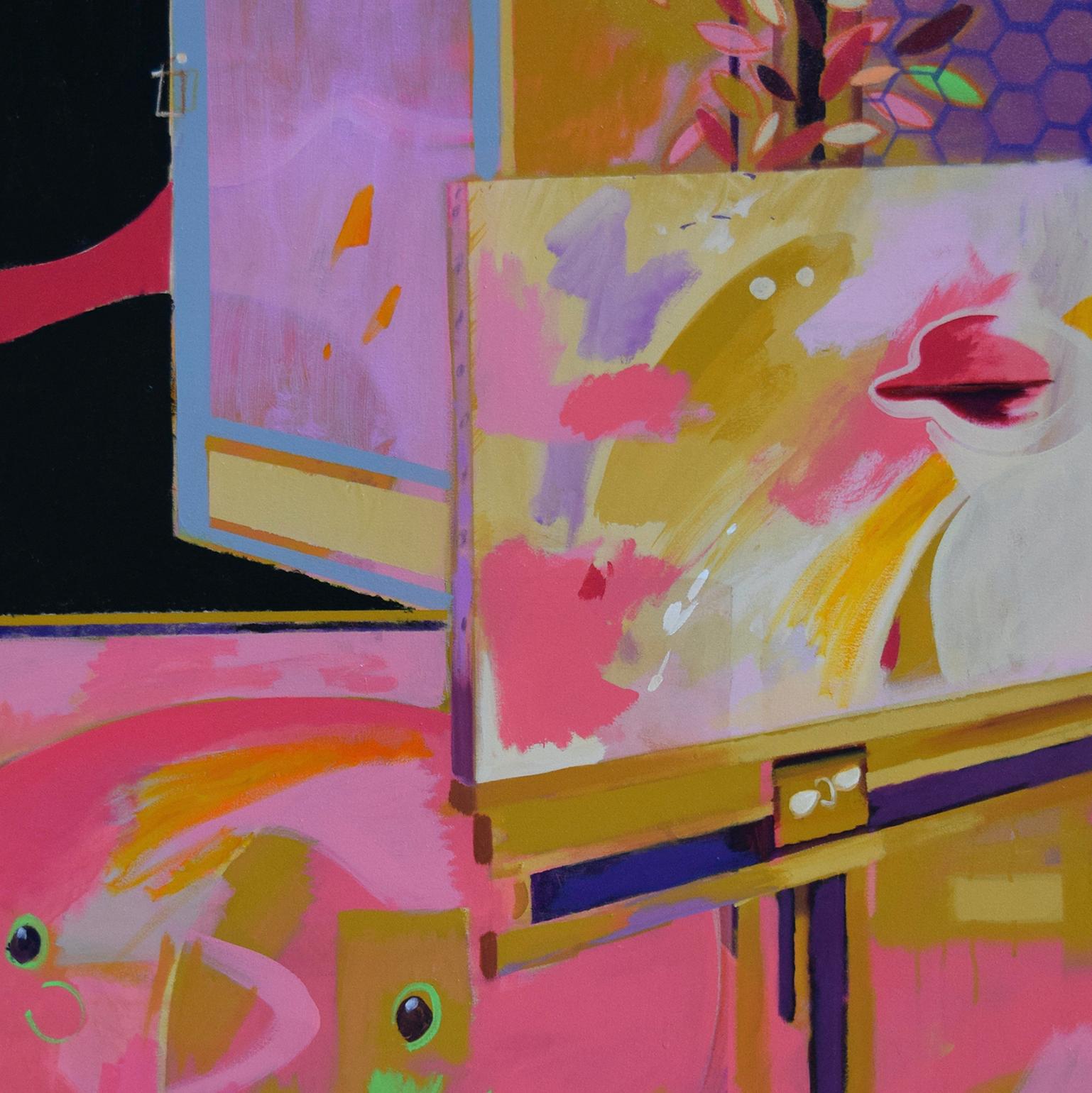 It is a still life 3 - Still life abstract, painting in foreground, pink, purple - Painting by Paul Thomas