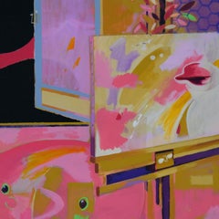 It is a still life 3 - Still life abstract, painting in foreground, pink, purple