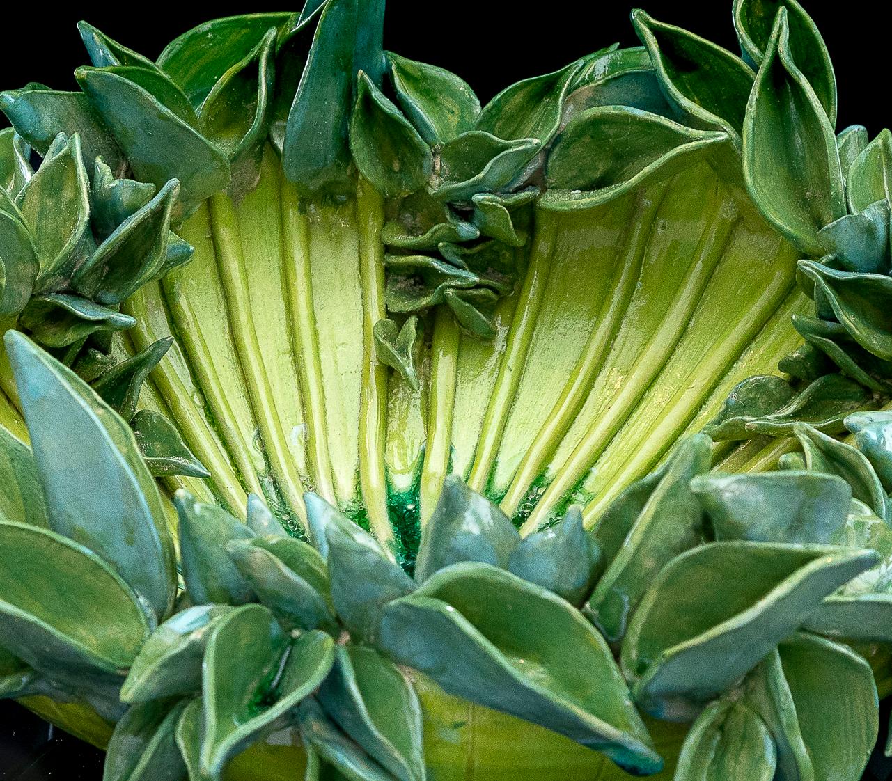 Green Flower Sea Anemone - a secret worlds inside these flowers, green, black  - Sculpture by Frances Doherty