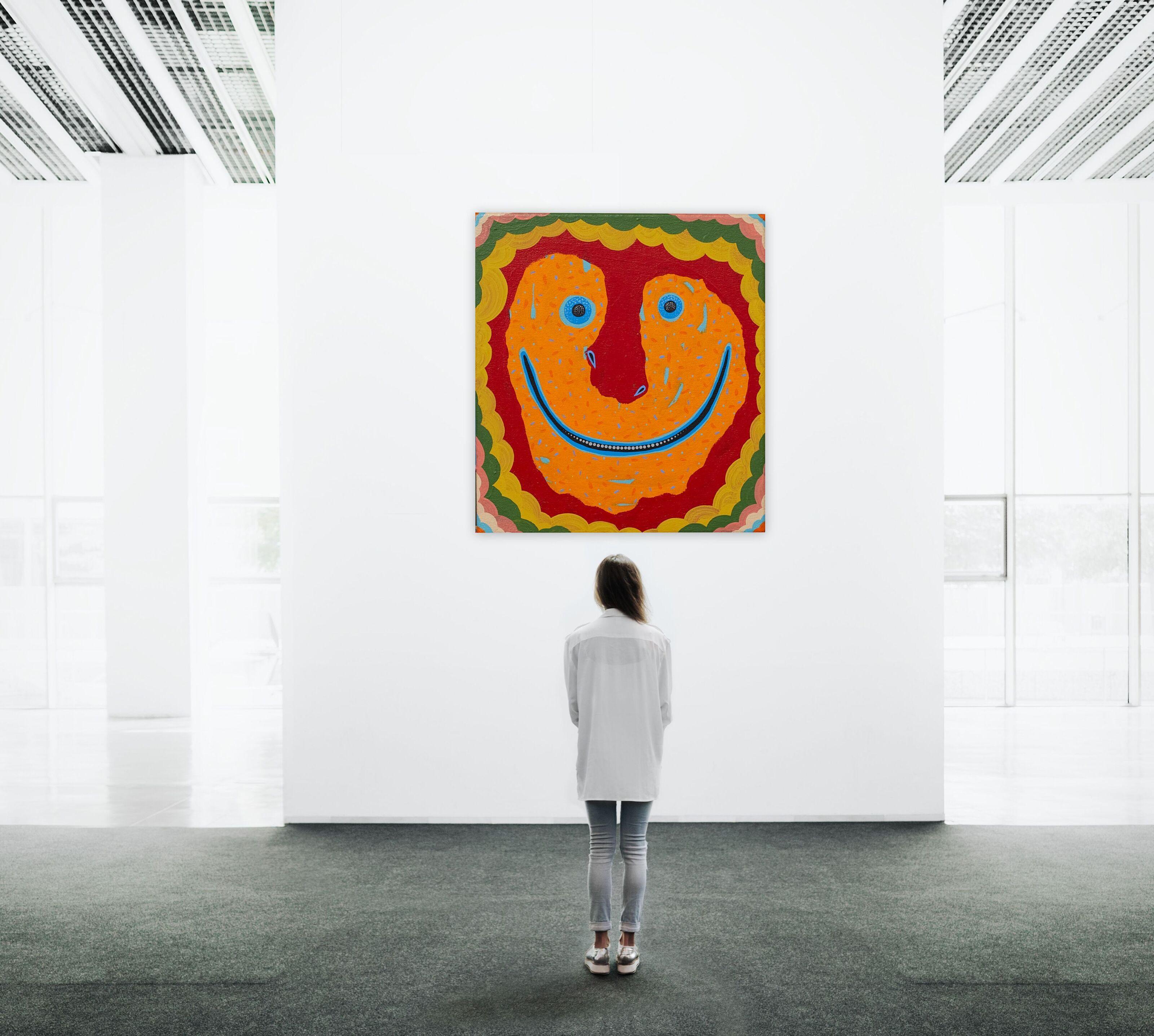 Staying Positive while Void Gazing - smile, red, orange, mustard, blue, green - Painting by Dan Withey