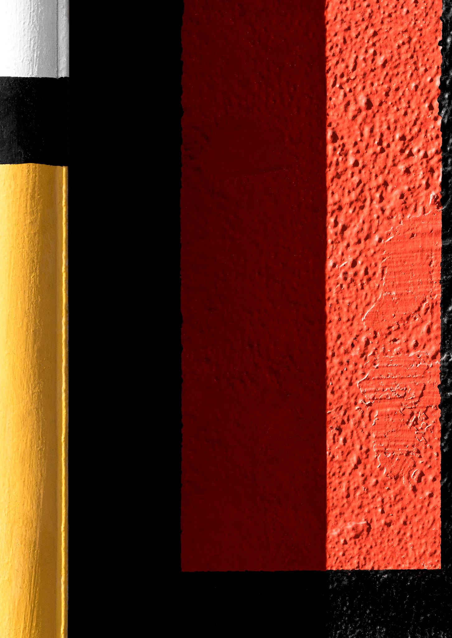 Philly Mondrian 2 - focuses on lines in urban landscape, red, yellow, black - Photograph by Jon Setter