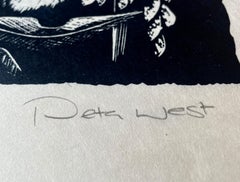 Shallow Waters II - Relief Linocut Print of Australian Pelican in a Waterhole