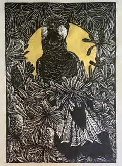 Rainbird - Unique Two Colour Print, Black Cockatoo and 23ct Gold Gilding