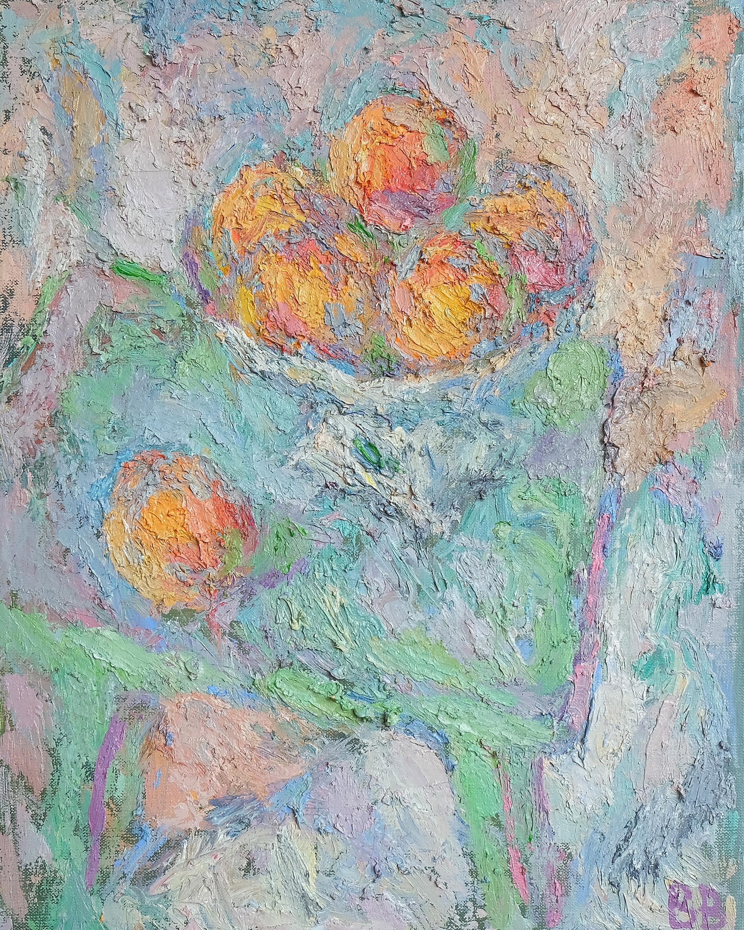 Peaches - 21st Century Contemporary Oil Painting - Impressionist Still Life