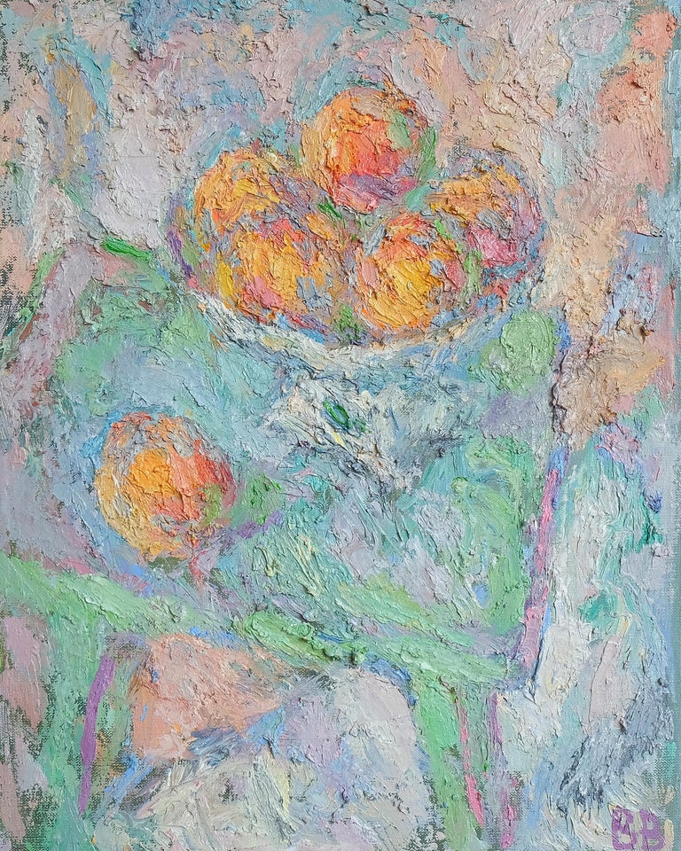 Varvara Vyborova Still-Life Painting - Peaches - 21st Century Contemporary Oil Painting - Impressionist Still Life