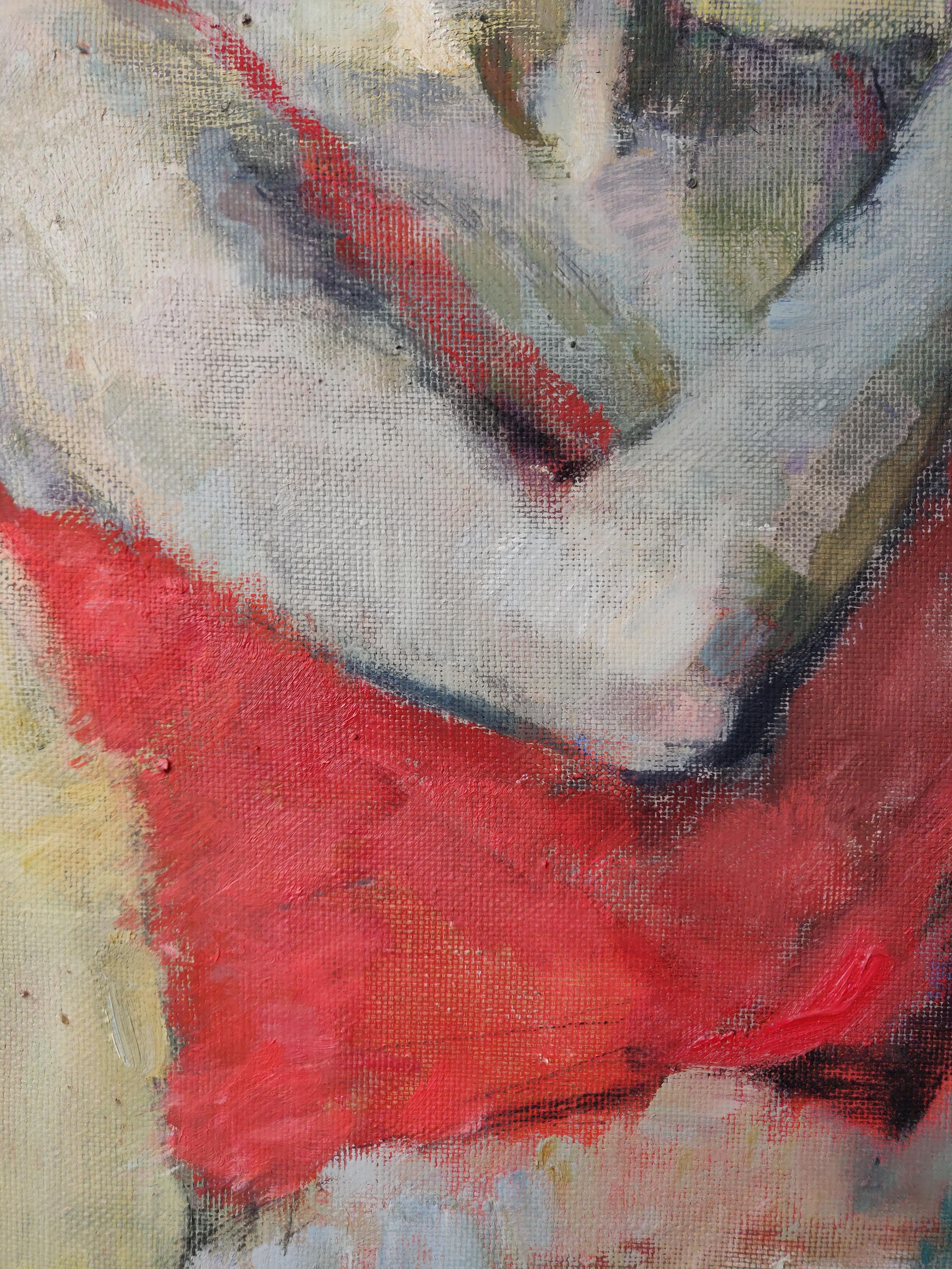 This original oil painting by Samir Rakhmanov depicting a young woman combing her hair conveys a strong sense of heritage. Imbued by the tradition of Degas and Bonnard, with their delicate voyeuristic depictions of women at their toilette, this work