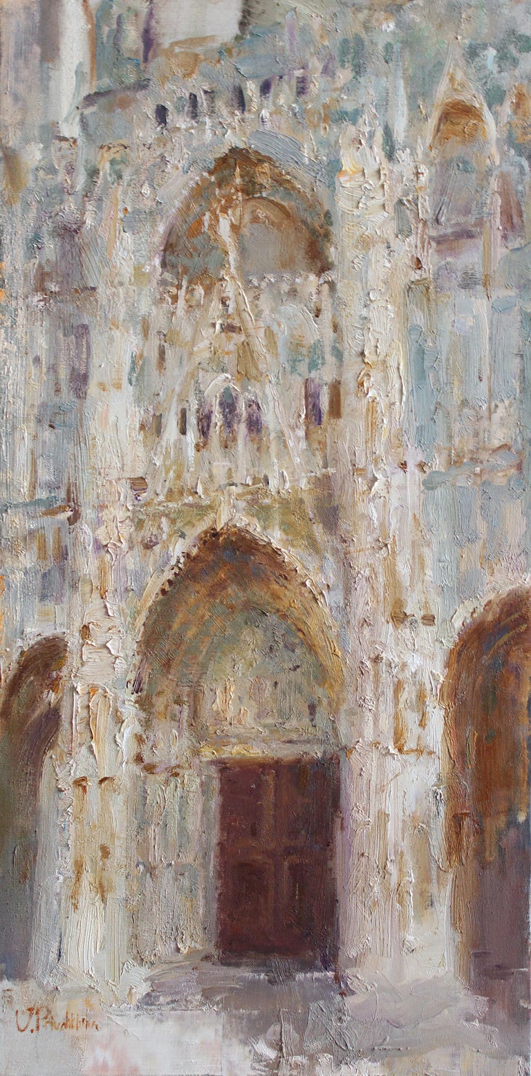 Valeria Privalikhina Landscape Painting - Rouen Cathedral - 21st Century Contemporary Impressionist Oil Citiscape Painting