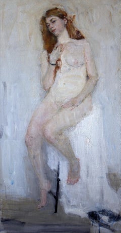 Nude On White Background - 21st Century Contemporary Academic Oil Painting