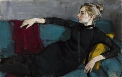 Valeria On a Green Sofa - 21st Century Contemporary Oil Portrait Painting